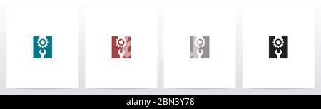Chiave e ingranaggi su Letter Logo Design H Illustrazione Vettoriale