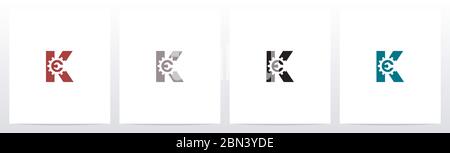 Chiave e ingranaggi su Letter Logo Design K Illustrazione Vettoriale