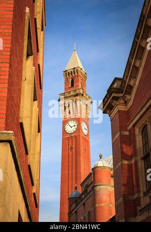 La torre dell'orologio "Old Joe" nel campus della Birmingham University, Edgbaston, Inghilterra Foto Stock