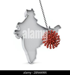 India semplice mappa 3D colpito da coronavirus. Rendering 3D Foto Stock