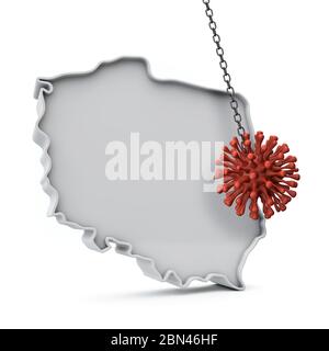 Polonia semplice mappa 3D colpito da coronavirus. Rendering 3D Foto Stock