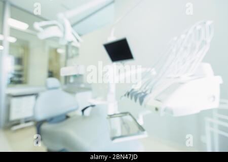 Camera dentale sfocata con attrezzature moderne per la realizzazione di operazioni Foto Stock
