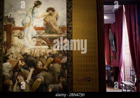 Il dipinto del Cunchback di Notre Dame mostra all'interno della casa Maison de Victor Hugo.Victor Hugo Museum.Paris.France Foto Stock