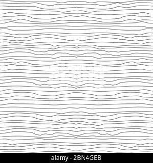 Linee irregolari sottili ondulate orizzontali motivo senza cuciture. Trama astratta di avvolgimento in bianco e nero. Illustrazione degli eps8 vettoriali. Illustrazione Vettoriale