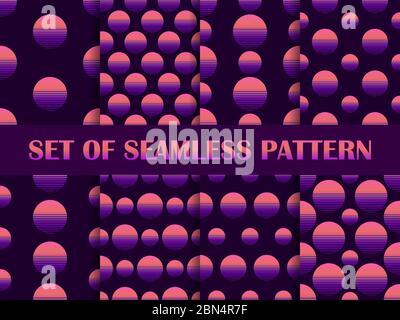 Set di motivi senza giunture nello stile degli anni '80. La realtà virtuale. Stile Synthwave e retrosponda. Illustrazione vettoriale Illustrazione Vettoriale