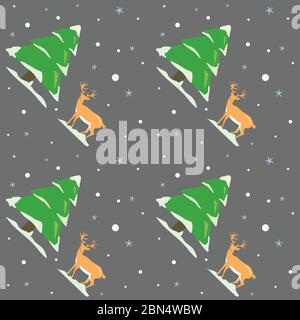 Cervi nella pineta con neve il giorno di Natale design per decorare o carta da parati Illustrazione Vettoriale