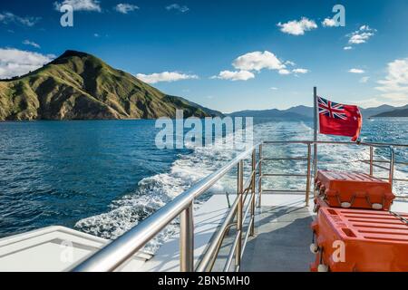 Pelorus Mail Boat in tour, Havelock, Marlborough Sounds, South Island, Nuova Zelanda Foto Stock