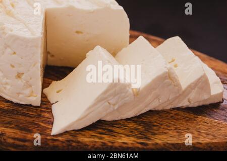 queso Panela fette di formaggio, cibo messicano, formaggio bianco e fresco in messico Foto Stock