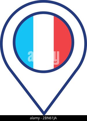 posizione dei pin con stile della linea della bandiera francese Illustrazione Vettoriale