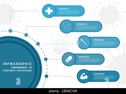 Infografica progettazione medica concetto di coronavirus forma circolare intestazione. Illustrazione vettoriale. Illustrazione Vettoriale