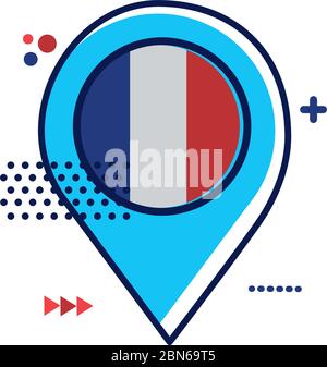 posizione dei pin con bandiera francese a forma piatta Illustrazione Vettoriale
