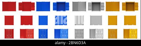 Immagine di alta qualità di contenitori da spedizione da 10 piedi su sfondo bianco con percorso di ritaglio. Impostare il rendering 3d dei contenitori per la spedizione marittima da dieci piedi Foto Stock