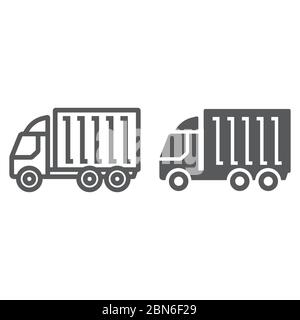 Linea e icona glyph del camion del carico, logistica e consegna, grafica vettoriale del cartello del camion della consegna, un'icona lineare su sfondo bianco, eps 10. Illustrazione Vettoriale