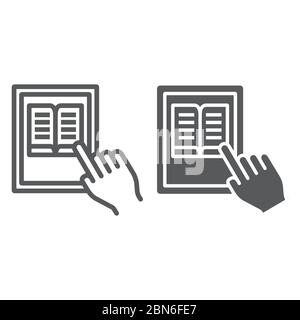 Linea di formazione a distanza e icona glifo, istruzione e scuola, touch screen grafica vettoriale tablet segno, un'icona lineare su sfondo bianco, eps 10. Illustrazione Vettoriale