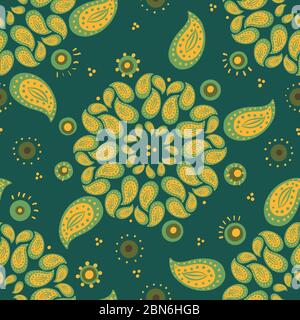 verde paisley mandala senza cuciture vettore motivi Illustrazione Vettoriale