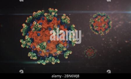 Gruppo di molecole realistiche di Coronavirus Covid-19 in un ambiente biologico - rendering 3D Foto Stock