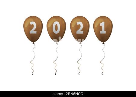 2021 Felice anno nuovo. Palloncini d'oro. Illustrazione vettoriale. Illustrazione Vettoriale