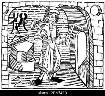 Smith, 1483. The Blacksmith from the Game and Playe of the Chesse di William Caxton (c1422-c1491), 1483. Foto Stock