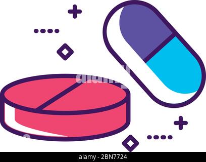 capsule di medicina e pillole linea di farmaci e stile di riempimento Illustrazione Vettoriale