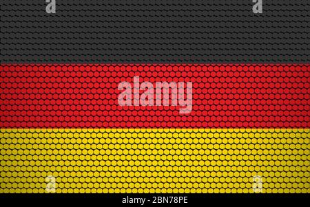 Bandiera astratta della Germania fatta di cerchi. Bandiera tedesca disegnata con punti colorati che gli donano un look astratto moderno e futuristico. Illustrazione Vettoriale