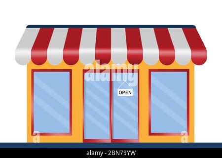 Ristorante dal design piatto e negozio di icone. Illustrazione Vettoriale