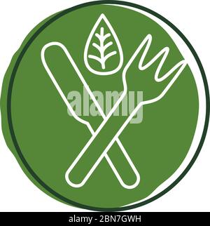 forchetta e coltello con blocco di piante a foglia Illustrazione Vettoriale