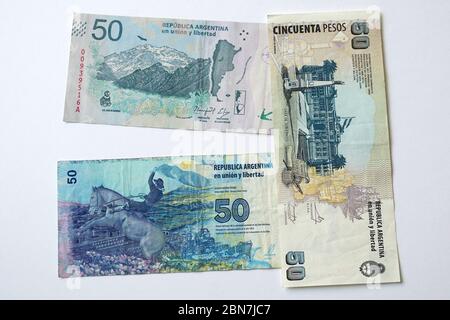 Cinquanta pesos, peso argentino, peso argentino, peso argentino, peso argentino, peso argentino, ARS, Argentina, Sud America Foto Stock