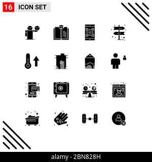 Pacchetto icone vettore di 16 simboli e segni di linea per natura, clima, pagamento, direzione, business elementi di progettazione vettoriale editabili Illustrazione Vettoriale