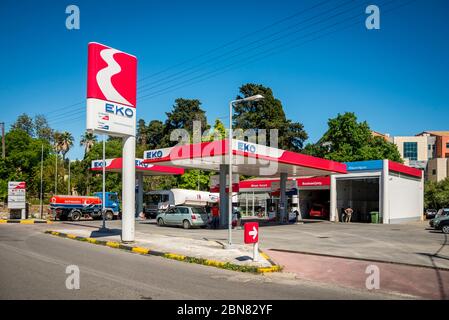 Stazione di rifornimento EKO a Corfù, Grecia. Foto Stock