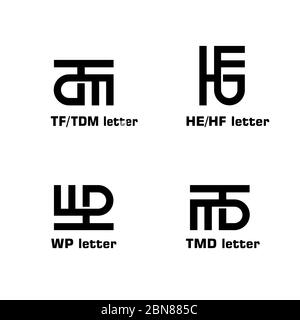 Lettera iniziale TF, TDM. HE, HF, WP, TMD, MTB, modello grafico del logo, concetto creativo, semplice e minimal di design del logo, isolato su sfondo bianco. Illustrazione Vettoriale