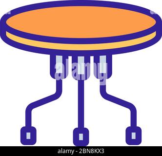 portatile su ruote tavolo rotondo con tre colonne icona vettoriale illustrazione del profilo Illustrazione Vettoriale