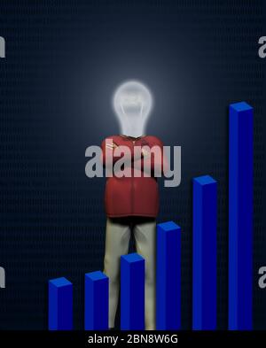 Idea uomo. Lampadina e tabelle di affari Foto Stock