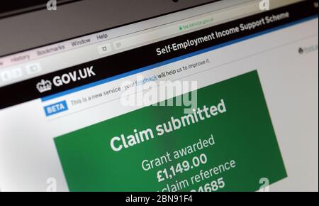 GOVERNO DI SOSTEGNO DI AUTO OCCUPAZIONE PAGINA DI APPLICAZIONE DI SITO WEB DI COVID-19 DONAZIONE DI VIRUS DI CORONAVIRUS ECC REGNO UNITO Foto Stock