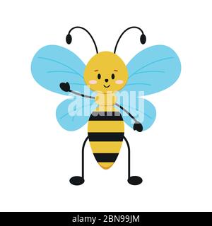 Carino miele ape lavoratore logo isolato su sfondo bianco. Illustrazione Vettoriale