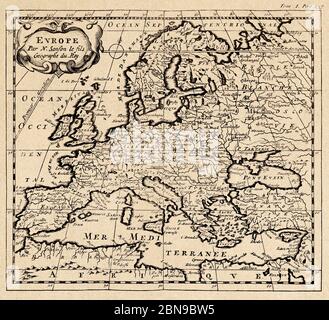 Mappa vecchia d'Europa del 1660. Europa par N. Sanson le fils Geographe du Roy Foto Stock