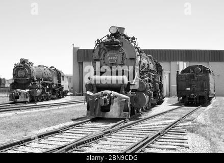 Locomotive a vapore al Museo ferroviario della Pennsylvania, luglio 2018 Foto Stock