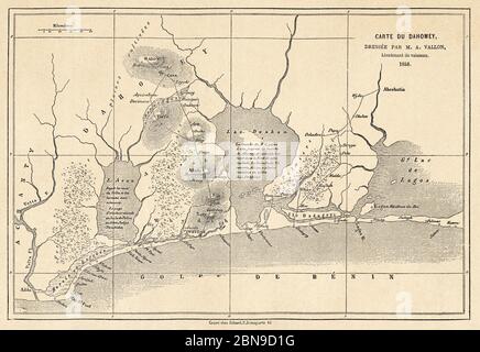 Vecchia mappa del Golfo di Benin, Dahomey Guinea. Africa centrale, illustrazione incisa del XIX secolo, le Tour du Monde 1863 Foto Stock