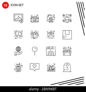 Set moderno di 16 contorni e simboli come party, palloncino, hosting, consumer, buyer elementi di progettazione vettoriale editabili Illustrazione Vettoriale