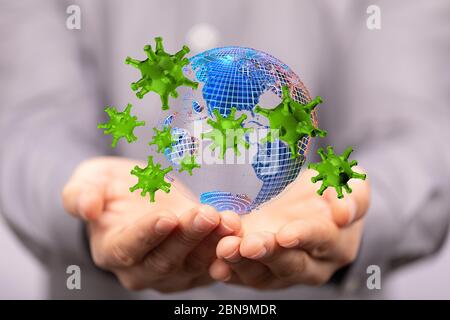 Un'epidemia digitale 3d di attacco da virus influenzale Foto Stock