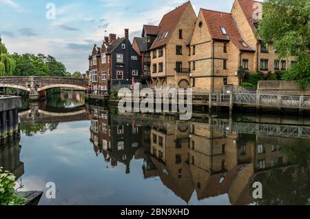 Quayside, River Wensum, Norwich, Ribs of Beef Pub, Fye Bridge. Foto Stock