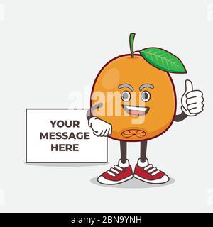 Un'illustrazione del personaggio della mascotte Navel Orange Cartoon con lavagna bianca Illustrazione Vettoriale