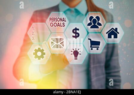 Scrittura concettuale a mano che mostra obiettivi personali. Concetto che significa obiettivo fissato da un individuo per influenzare la sua motivazione di sforzi Foto Stock