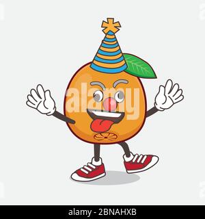 Un'illustrazione del carattere mascotte del cartone animato Navel Orange come clown divertente Illustrazione Vettoriale