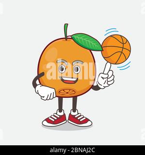 Un'illustrazione del carattere mascotte di cartone animato Navel Orange con un basket Illustrazione Vettoriale