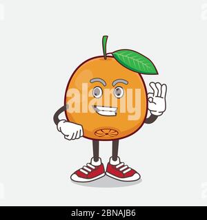 Un'illustrazione del carattere mascotte cartoon Navel Orange con gesto di chiamata Illustrazione Vettoriale