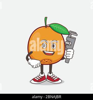 Un'illustrazione del carattere mascotte di cartone animato Navel Orange come idraulico felice Illustrazione Vettoriale