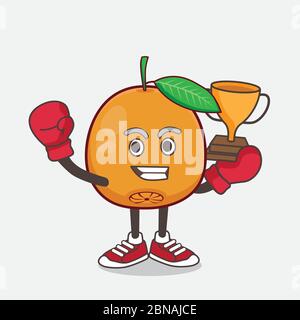 Un'illustrazione del carattere mascotte cartoon Navel Orange come vincitore di Boxing Illustrazione Vettoriale