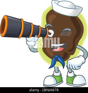 Immagine cartoon dei firmicute in personaggio Sailor usando un binocolo Illustrazione Vettoriale