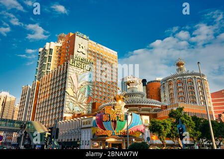 Vista esterna del Lisboa Hotel and Casino. Macao, Cina. Foto Stock