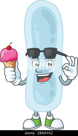 Felice volto di kebbsiella pneumoniae cartoon mascotte con un gelato Illustrazione Vettoriale